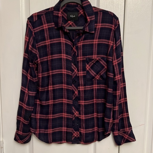 Rails Hunter Navy Mauve Button Down Shirt - Picture 2 of 10